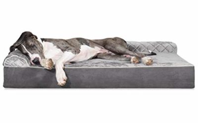 Furhaven Pet Dog Bed – Deluxe Orthopedic Goliath Quilted Faux Fur and Velvet L Shaped Chaise Lounge Living Room Corner Couch Pet Bed with Removable Cover for Dogs and Cats, Gray, 4XL