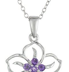 Sterling Silver Genuine African Amethyst Flower Pendant Necklace, 18"