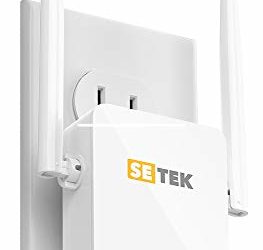 Drilltop SETEK WiFi Extender Signal Range Booster, Covers up to 2500 sq ft, 300 mbps Wireless Internet Amplifier &ndash; Covers 15 Devices with 2 External Advanced Antennas, LAN/Ethernet (White)