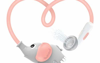 Yookidoo Baby Bath Shower Head – Elephant Water Pump and Trunk Spout Rinser – for Newborn Babies in Tub Or Sink (Pink)