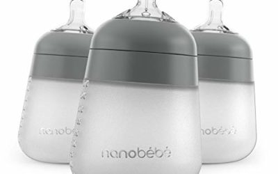 Nanobebe Flexy Silicone Baby Bottle, Anti-Colic, Natural Feel, Non-Collapsing Nipple, Non-Tip Stable Base,Easy to Clean – 3-Pack, Gray, 9 oz