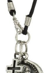 King Baby Coin Men's Large Skull and Cut-Out Cross on Cord Necklace