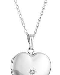 14k White Gold and Diamond Heart-Shaped Locket Necklace, 18"