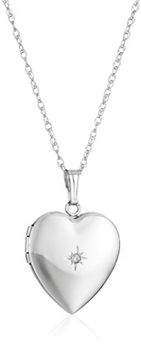 14k White Gold and Diamond Heart-Shaped Locket Necklace, 18"