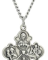 Amazon Collection Sterling Silver Four Way Medal with Antique Finish and Stainless Steel Chain, 24"