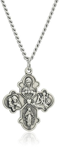 Amazon Collection Sterling Silver Four Way Medal with Antique Finish and Stainless Steel Chain, 24"