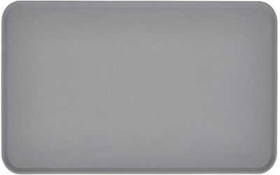 AmazonBasics Waterproof Anti-Slip Silicone Pet Food and Water Bowl Mat – Pack of Two, 18.5 x 11.5 Inches, Grey