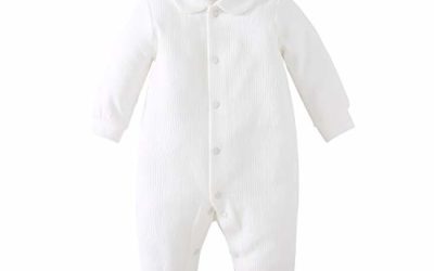 pureborn Newborn Unisex Baby Collared Solid Baptism Cotton One-Piece Jumpsuit White 0-3 Months