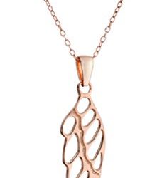 Amazon Collection Rose Gold Plated Sterling Silver Angel Wing Drop Pendant Necklace, 18"