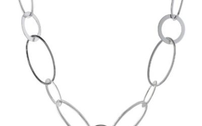 Kenneth Cole New York "Shiny Metals" Silver Circle and Oval Link Long Necklace, 44"