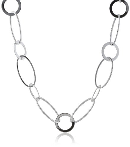 Kenneth Cole New York "Shiny Metals" Silver Circle and Oval Link Long Necklace, 44"