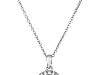 Platinum Plated Sterling Silver Halo Pendant Necklace set with Round Cut Swarovski Zirconia, 16"