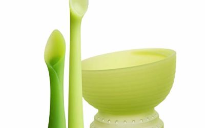 Olababy 3 Piece Parent Led and Baby Led Weaning First Feeding Set, Includes Training Spoon, Feeding Spoon and Steambowl