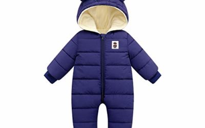 Bigzzia Baby Winter Romper, Boys Girls Toddlers Infants Simple Cotton Sleepsuit Outwear Warm Snowsuit Hoodie Autumn Jumpsuit (Blue, 12-18 Months)