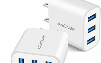 Wall Charger, Amoner Upgraded 2Pack 15W 3-Port USB Plug Cube Portable Wall Charger Plug for iPhone 12mini/12/11/Pro/ProMax/Xs/XR/X/8/7, iPad Pro/Air 2, Galaxy10/9, Note10/9, and More