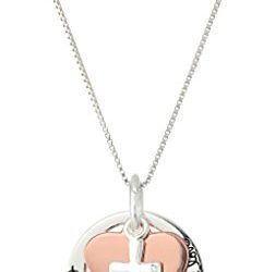 Two-Tone Sterling Silver and Rose Gold-Flashed "Faith Hope Love" Cross Charm Pendant Necklace, 18"