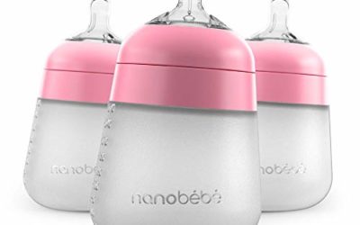 Nanobebe Flexy Silicone Baby Bottles, Anti-Colic, Natural Feel, Non-Collapsing Nipple, Non-Tip Stable Base,Easy to Clean – 3-Pack, Pink, 9 oz
