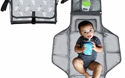 Kiddibean Clutch Diaper Changing Pad – Waterproof Baby Travel Changing Station –Portable and Easy to use – Built-in Head Cushion – Multiple Pockets – Cute Elephant Print (Grey)