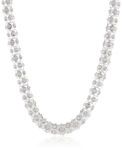 Anne Klein Silver-Tone Crystal Glass Tubular Pave Collar Necklace, 16"