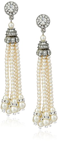 Ben-Amun Jewelry Swarovski Crystal Glass Pearl Tassel Post Earrings for Bridal Wedding Anniversary