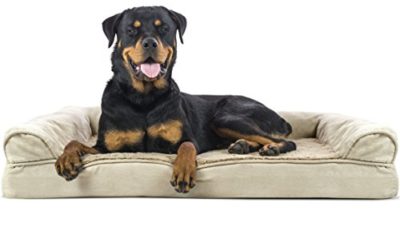 Furhaven Pet Dog Bed – Orthopedic Ultra Plush Faux Fur and Suede Traditional Sofa-Style Living Room Couch Pet Bed with Removable Cover for Dogs and Cats, Clay, Jumbo