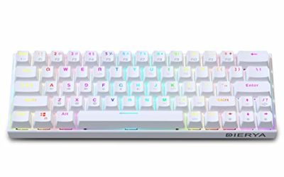 DIERYA Wireless 60% Mechanical Gaming Keyboard – White Bluetooth 4.0 Wired True RGB Backlit Compact 63 Key Computer Keyboard – Full Keys Programmable – Brown Switch (DK63-W)