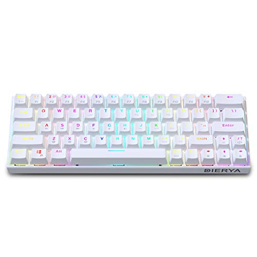 DIERYA Wireless 60% Mechanical Gaming Keyboard – White Bluetooth 4.0 Wired True RGB Backlit Compact 63 Key Computer Keyboard – Full Keys Programmable – Brown Switch (DK63-W)