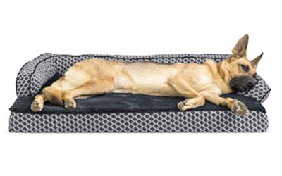 Furhaven Pet Dog Bed – Memory Foam Plush Faux Fur and Décor Comfy Couch Traditional Sofa-Style Living Room Couch Pet Bed with Removable Cover for Dogs and Cats, Diamond Grey, Jumbo