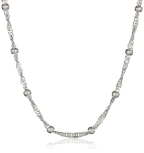 Amazon Essentials Sterling Silver Singapore Bead Chain Station Necklace, 16"