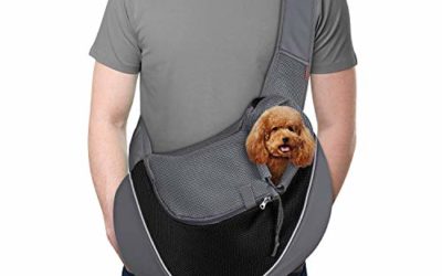YUDODO Pet Dog Sling Carrier Breathable Mesh Travel Safe Sling Bag Carrier for Dogs Cats (L(10-15lbs), Black Reflective)