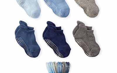 LA Active Baby Toddler Grip Ankle Socks – 6 Pairs – Non Slip/Skid Covered (Boys, 12-36 Months)