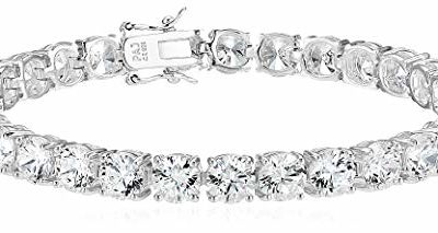 Amazon Essentials Platinum Plated Sterling Silver Round Cut Cubic Zirconia Tennis Bracelet (6mm), 8"