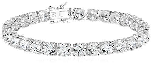 Amazon Essentials Platinum Plated Sterling Silver Round Cut Cubic Zirconia Tennis Bracelet (6mm), 7"