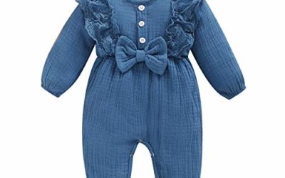 Baby Girls Clothes Lace Rompers Casual Jumpsuit Long Sleeve One Piece Bodysuit Infant Outfits Fall Winter Clothes Footless Onesies(Blue,12-18 Months)
