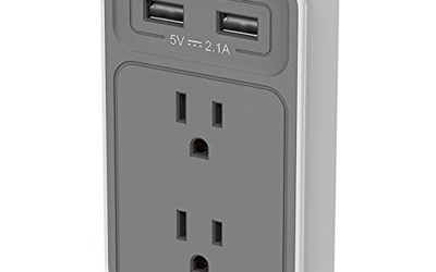 Huntkey 2-Outlet Wall Mount Cradle with Dual 2.1 AMP USB Charging Ports, SMD407