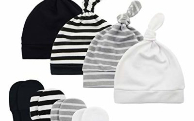 American Trends Baby Hat Mittens Newborn Hats for Boys Baby Hats 0-6 Months Winter Beanie Caps 4 Pack Black · White · Double Stripe
