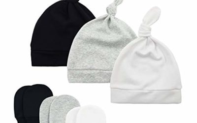 Durio Hat Mittens Soft Baby Hat and Mittens Set Cute Baby Mittens 0-6 Months Hat Mittens for Baby Girls Boy A Black & White & Gray