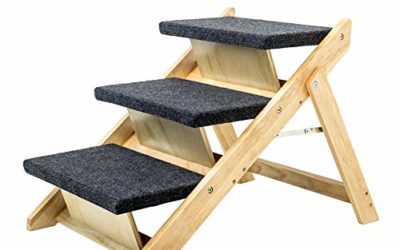 MEWANG Wood Pet Stairs/Pet Steps – Foldable 3 Levels Dog Stairs & Ramp Perfect for Beds and Cars – Portable Dog/Cat Ladder Up to 110 Pounds