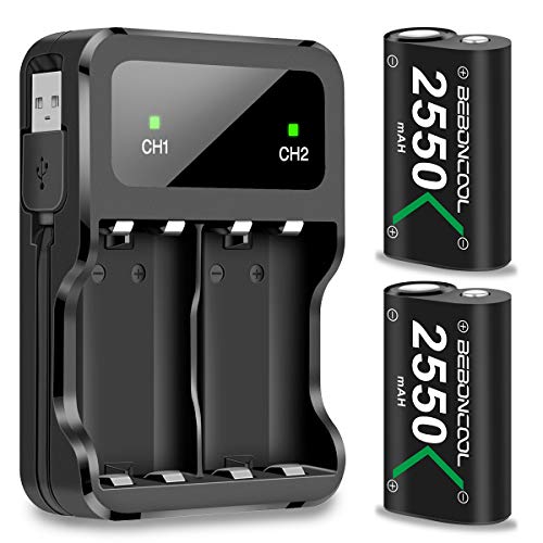 Controller Battery Pack for Xbox One/Xbox Series X|S, BEBONCOOL 2×2550 mAh Rechargeable Battery Pack for Xbox Series X|S/Xbox One/Xbox One S/Xbox One X/Xbox One Elite Controller-Green