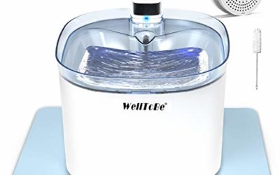WellToBe Cat Water Fountain Battery & DC Adapter Support Pet Fountain, Smart Infrared Sensor Dog Water Dispenser, 84oz/2.5L Automatic Drinking Fountain with 2 Filters, 1 Mat and 1 Cleaning Brush