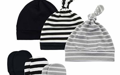 American Trends Baby Hat Mittens Newborn Hats for Boys Baby Hats 0-6 Months Winter Beanie Caps 3 Pack Black · Stripe · Gray Stripe