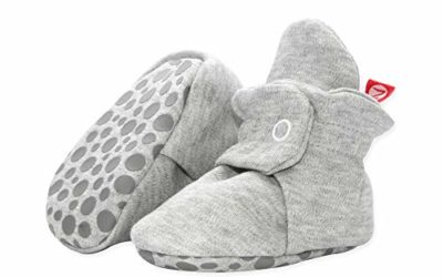 Zutano Cotton Baby Booties with Gripper Soles, Soft Sole Stay-On Baby Shoes, Gray Heather, 6M
