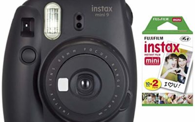 Fujifilm instax Mini Instant Camera (Dark Black) with Film Twin Pack Bundle (2 Items)