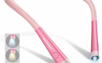 Glocusent LED Neck Reading Light, Book Light for Reading in Bed, 3 Colors, 6 Brightness Levels, Bendable Arms, Rechargeable, Long Lasting, Pink, Perfect for Reading, Knitting, Camping, Repairing