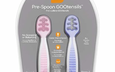 NumNum Pre-Spoon GOOtensils | Baby Spoon Set (Stage One + Stage Two) | BPA Free Silicone Self Feeding Utensil | #1 Doctor Recommended Baby Led Weaning Spoon for Kids Ages 6 Months+ (Lilac/Rosebud)