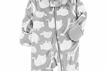 Simple Joys by Carter's Baby Fleece Footed Jumpsuit Pram, Grey Animals, 0-3 Months