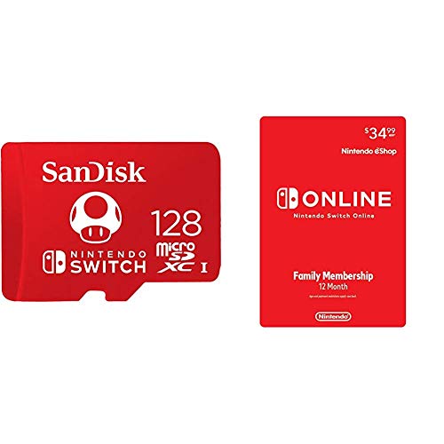 SanDisk 128GB MicroSDXC UHS-I Memory Card for Nintendo Switch – SDSQXAO-128G-GNCZN with Nintendo Switch Online Family Membership 12 Month – Nintendo Switch [Digital Code]
