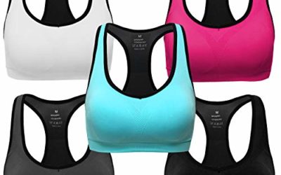 MIRITY Women Racerback Sports Bras – High Impact Workout Gym Activewear Bra Color Black Grey Blue Hotpink White Pack of 5 Size XL