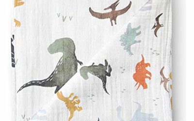 Aenne Baby Muslin Baby Swaddle Blanket Dinosaur Dino Print, Luxurious, Soft and Silky, 70% Bamboo 30% Cotton 47x47inch (1pack), Baby boy Nursing Cover, wrap, Burp Cloth