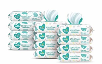 Baby Wipes, Pampers Sensitive Water Based Baby Diaper Wipes, Hypoallergenic and Unscented, 8X Pop-Top Packs with 4 Refill Packs for Dispenser Tub, 864 Total Wipes (Packaging May Vary)